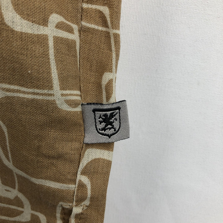STACY ADAMS All-over print short-sleeved open-collar linen shirt, boxy fit, men's size XL equivalent. linen Beige type Vintage Second Hand