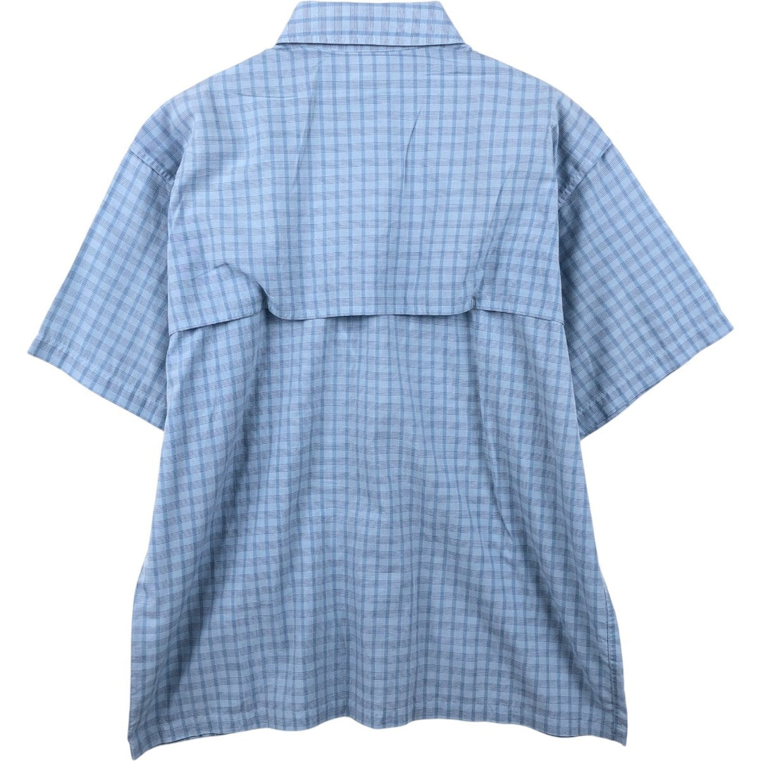 Patagonia 82001 Check Pattern Short-Sleeve Polyester Box Shirt (Men's Size M) Polyurethane Blue type light blue Vintage Second Hand