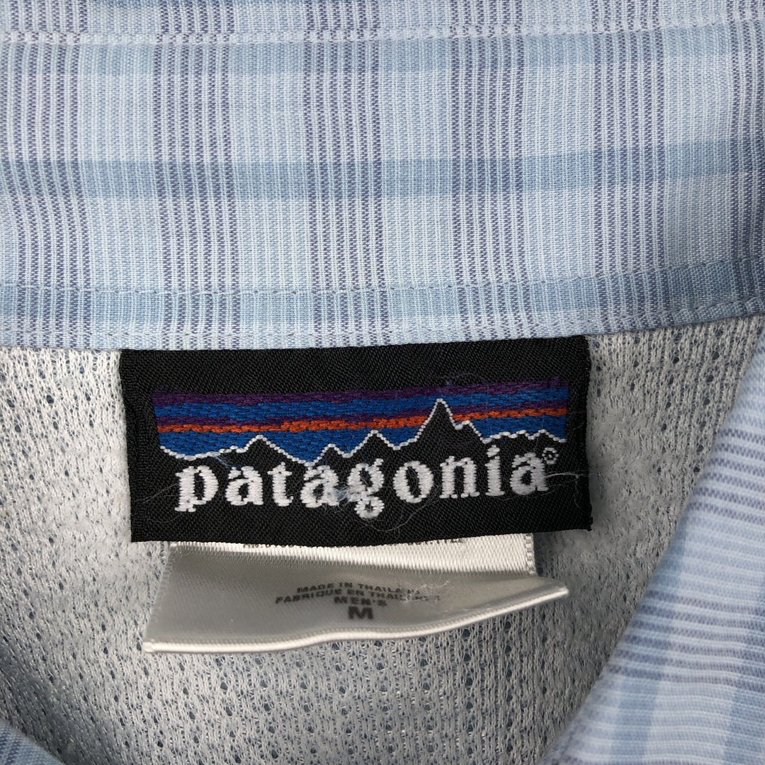 Patagonia 82001 Check Pattern Short-Sleeve Polyester Box Shirt (Men's Size M) Polyurethane Blue type light blue Vintage Second Hand