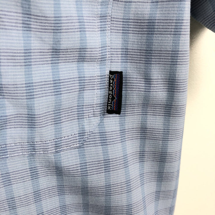 Patagonia 82001 Check Pattern Short-Sleeve Polyester Box Shirt (Men's Size M) Polyurethane Blue type light blue Vintage Second Hand