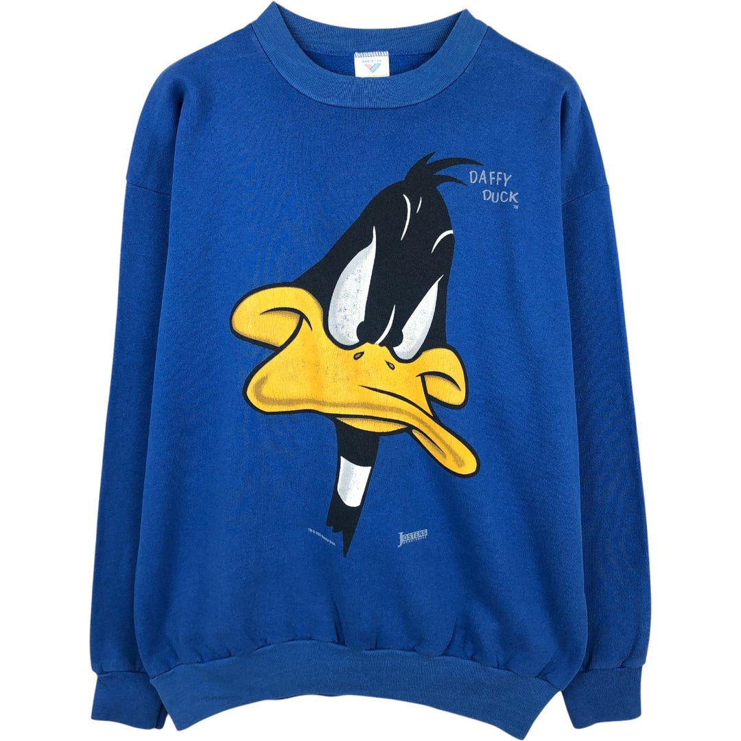 90'S Artex Looney Tunes Daffy Duck Character Sweatshirt, Made in USA, Men's XL equivalent. polyester blue type Vintage Second Hand