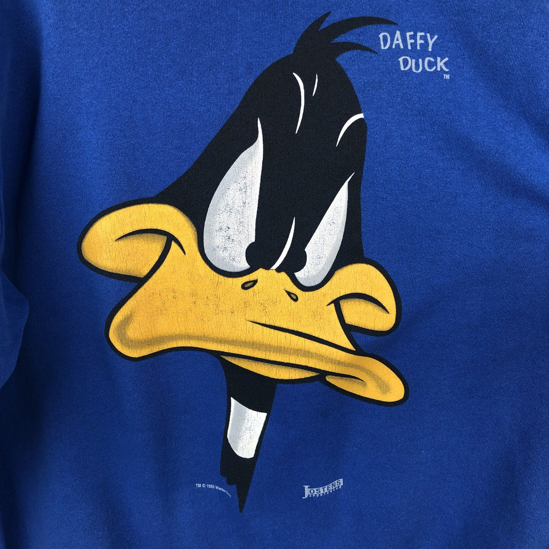 90'S Artex Looney Tunes Daffy Duck Character Sweatshirt, Made in USA, Men's XL equivalent. polyester blue type Vintage Second Hand