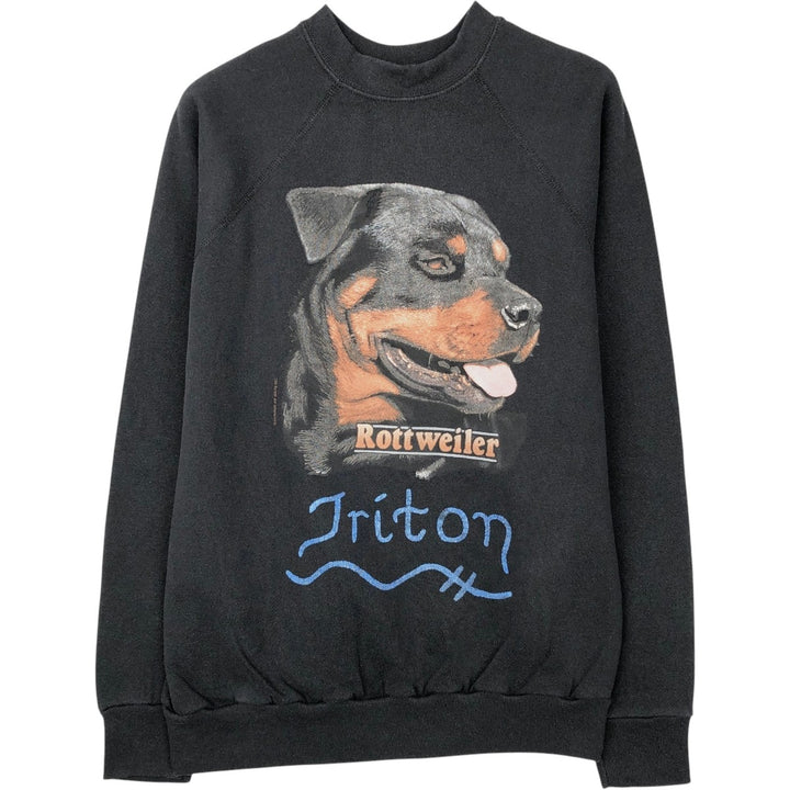 90'S Tultex Rottweiler Dog Print Animal Sweatshirt, Made in USA, Men's Size L (Equivalent), Vintage cotton black type Vintage Second Hand