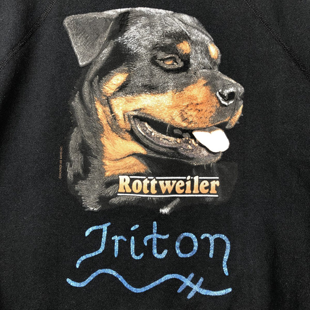 90'S Tultex Rottweiler Dog Print Animal Sweatshirt, Made in USA, Men's Size L (Equivalent), Vintage cotton black type Vintage Second Hand