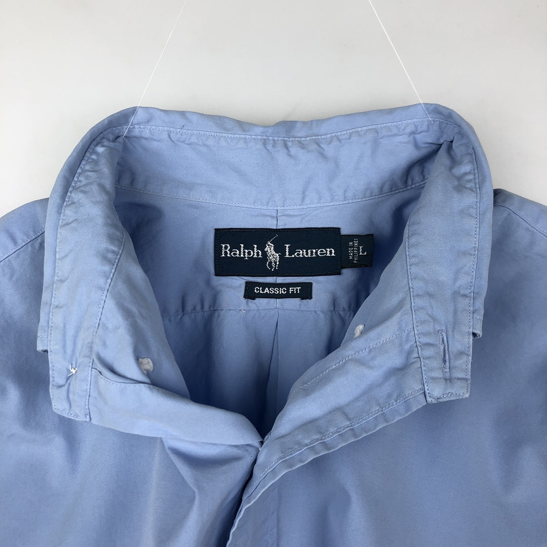 Ralph Lauren Classic Fit short sleeve button down shirt, men's size L cotton Blue type light blue Vintage Second Hand