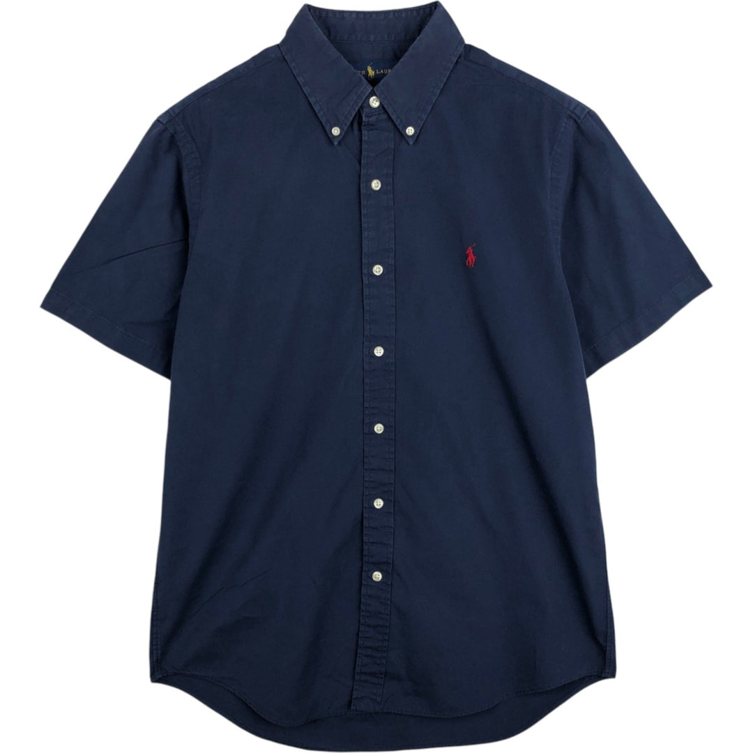 Ralph Lauren short sleeve button down shirt, men's size M cotton navy blue type Vintage Second Hand