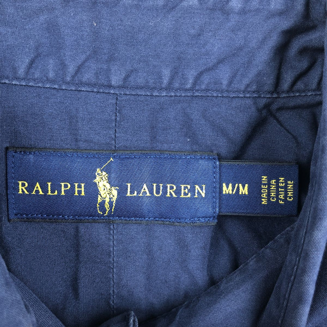 Ralph Lauren short sleeve button down shirt, men's size M cotton navy blue type Vintage Second Hand