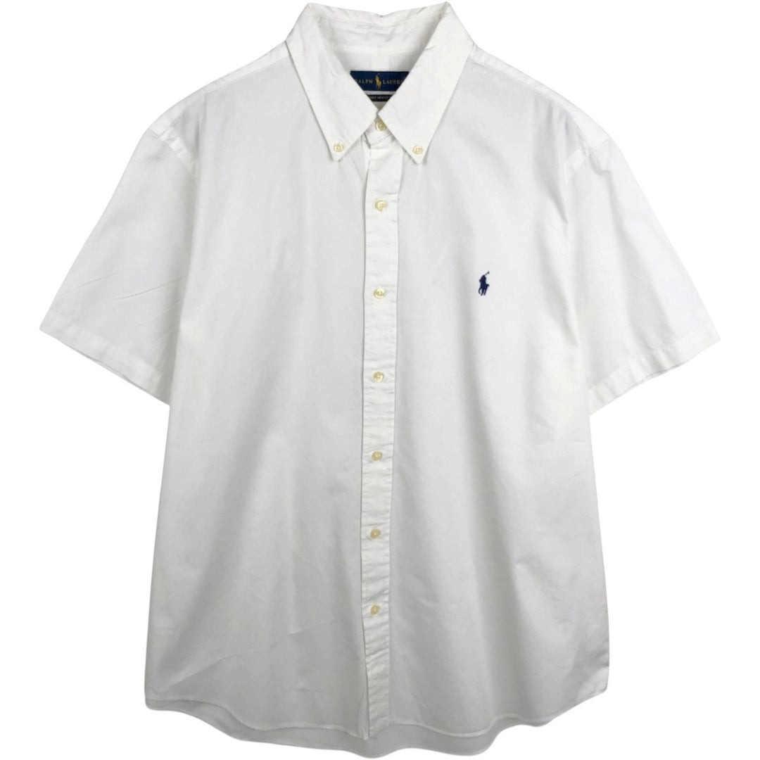Ralph Lauren Featherweight Twill Short-Sleeve Button-Down Shirt, Men's Size XL (approx.) cotton white type Vintage Second Hand