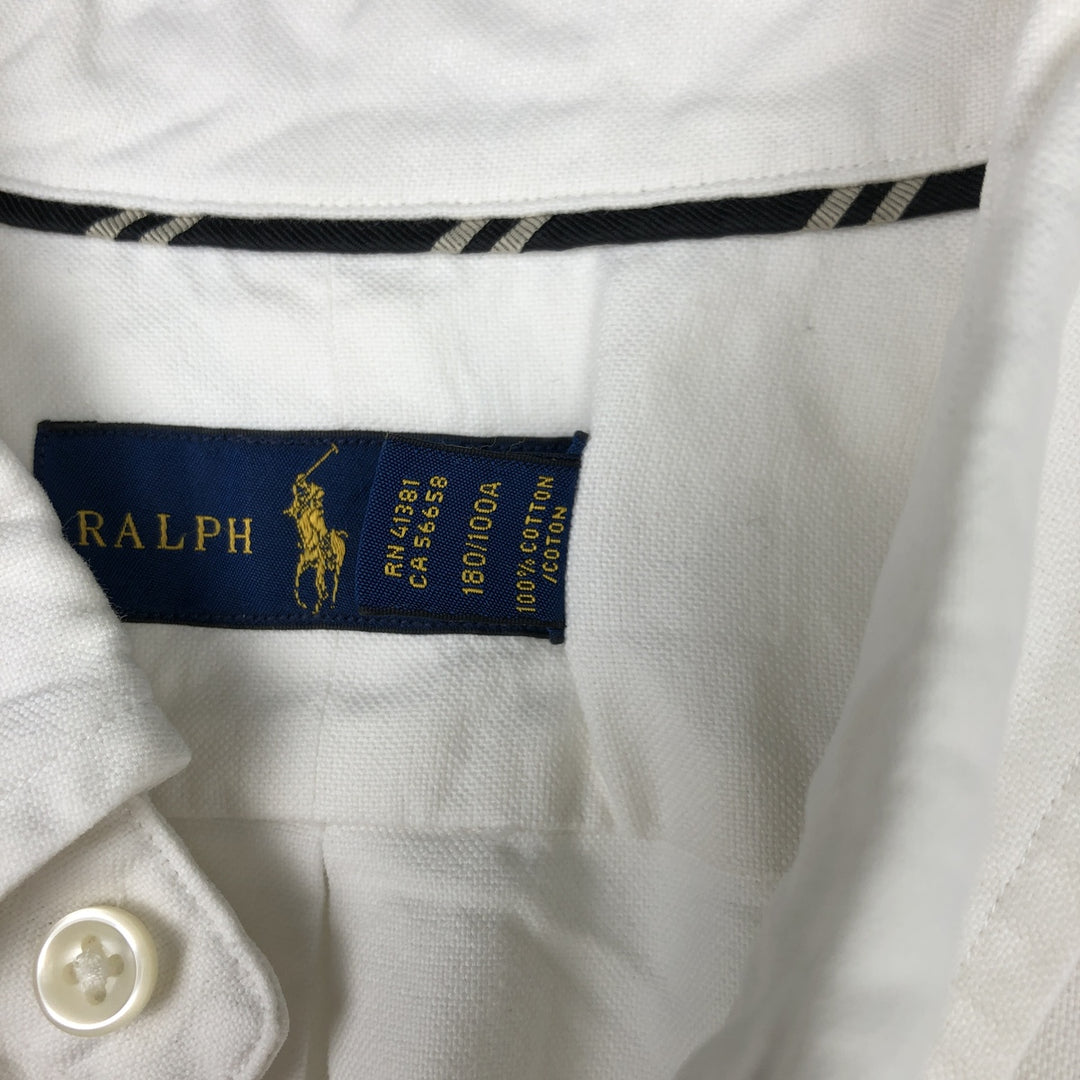 Ralph Lauren RALPH LAUREN short-sleeved button-down shirt, men's size L cotton white type Vintage Second Hand
