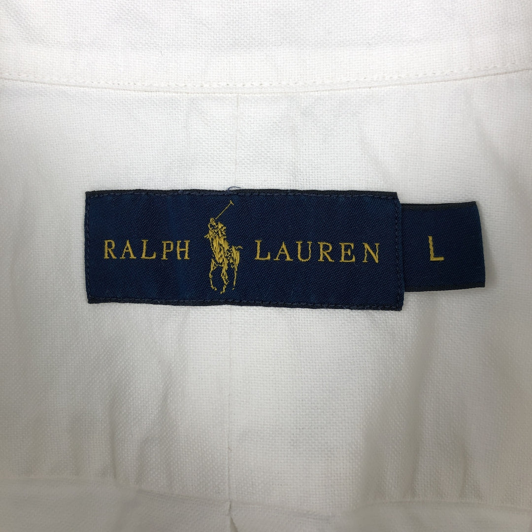 Ralph Lauren RALPH LAUREN short-sleeved button-down shirt, men's size L cotton white type Vintage Second Hand