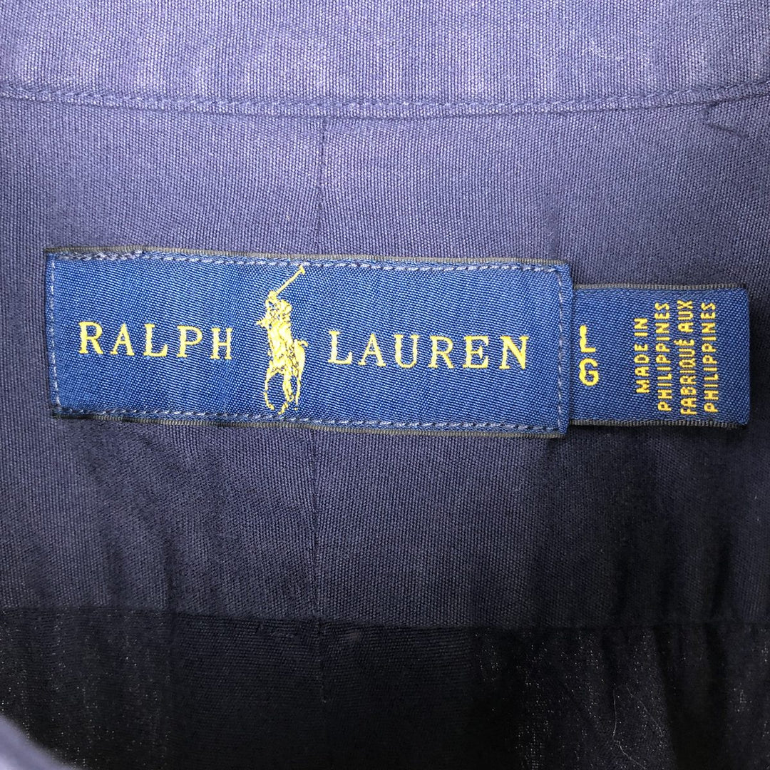 Ralph Lauren RALPH LAUREN short-sleeved button-down shirt, men's size L cotton navy blue type Vintage Second Hand