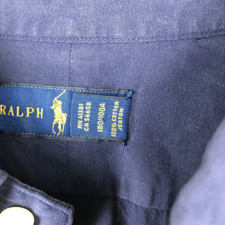 Ralph Lauren RALPH LAUREN short-sleeved button-down shirt, men's size L cotton navy blue type Vintage Second Hand