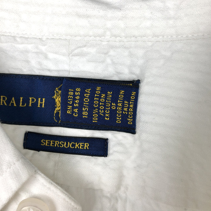 Ralph Lauren Seersucker Short-Sleeve Button-Down Shirt, Men's Size XL (approx.) cotton white type Vintage Second Hand