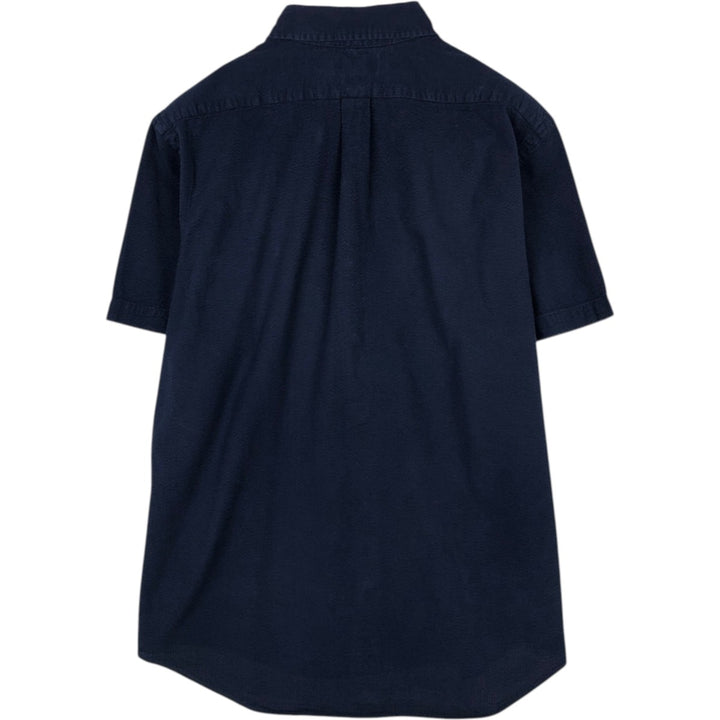 Ralph Lauren POLO RALPH LAUREN CLASSIC FIT GUARANTEED TO WRINKLE Short-Sleeve Button-Down Shirt, Men's Size L (approx.) cotton navy blue type Vintage Second Hand