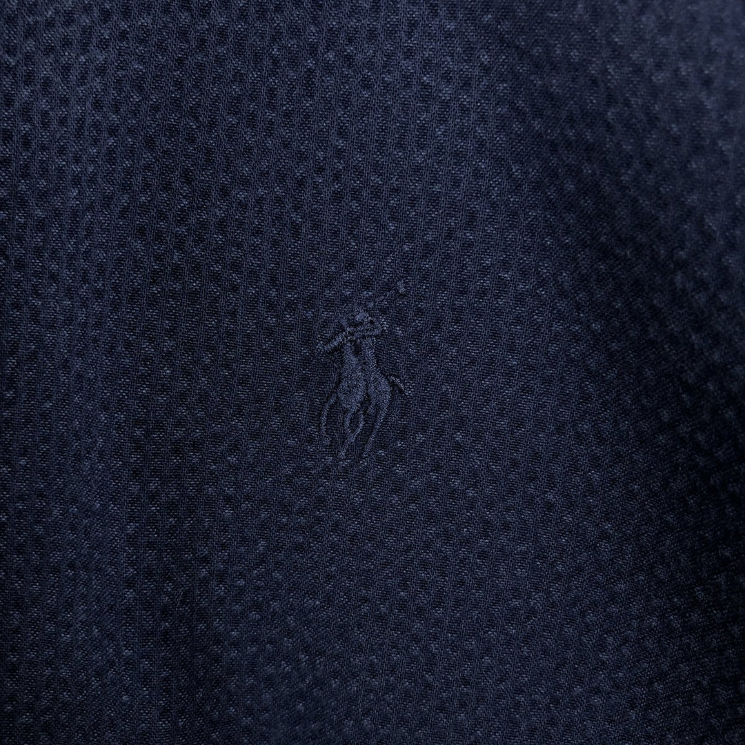 Ralph Lauren POLO RALPH LAUREN CLASSIC FIT GUARANTEED TO WRINKLE Short-Sleeve Button-Down Shirt, Men's Size L (approx.) cotton navy blue type Vintage Second Hand