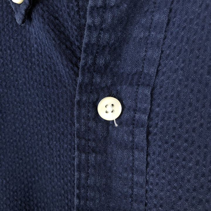 Ralph Lauren POLO RALPH LAUREN CLASSIC FIT GUARANTEED TO WRINKLE Short-Sleeve Button-Down Shirt, Men's Size L (approx.) cotton navy blue type Vintage Second Hand