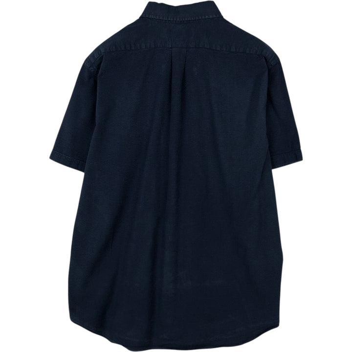Ralph Lauren Seersucker Short-Sleeve Button-Down Shirt, Men's Size XL (approx.) cotton navy blue type Vintage Second Hand
