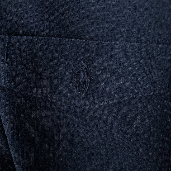 Ralph Lauren Seersucker Short-Sleeve Button-Down Shirt, Men's Size XL (approx.) cotton navy blue type Vintage Second Hand