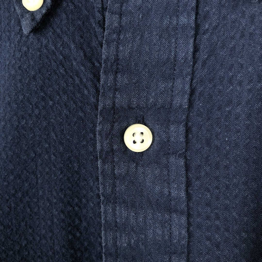 Ralph Lauren Seersucker Short-Sleeve Button-Down Shirt, Men's Size XL (approx.) cotton navy blue type Vintage Second Hand