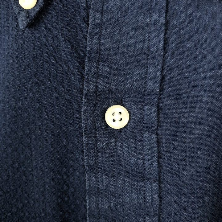 Ralph Lauren Seersucker Short-Sleeve Button-Down Shirt, Men's Size XL (approx.) cotton navy blue type Vintage Second Hand