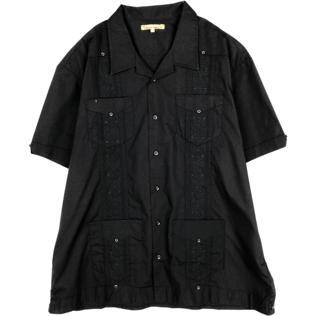 The Havanera Co. Short Sleeve Open Collar Mexican Shirt, Cuban Shirt, Boxy Shirt, Men's Size XL unclear black type Vintage Second Hand