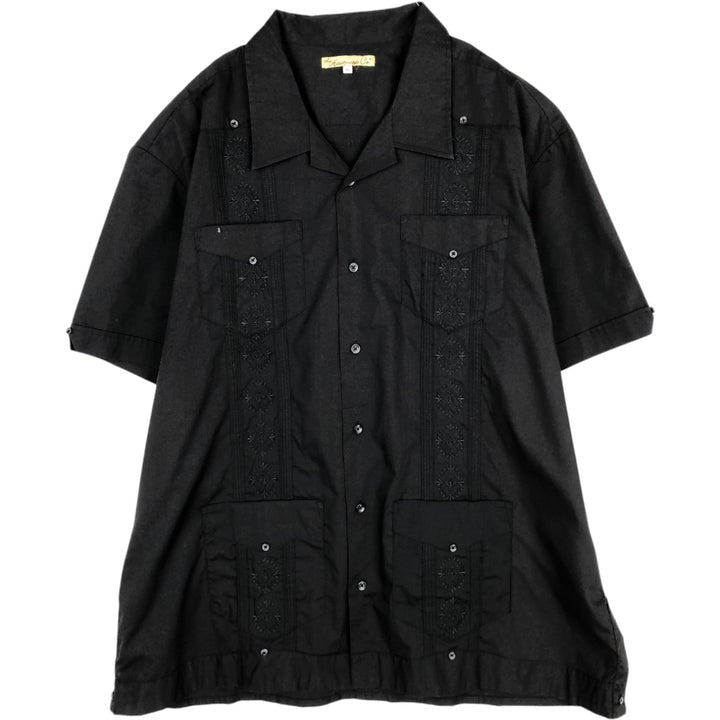 The Havanera Co. Short Sleeve Open Collar Mexican Shirt, Cuban Shirt, Boxy Shirt, Men's Size XL unclear black type Vintage Second Hand