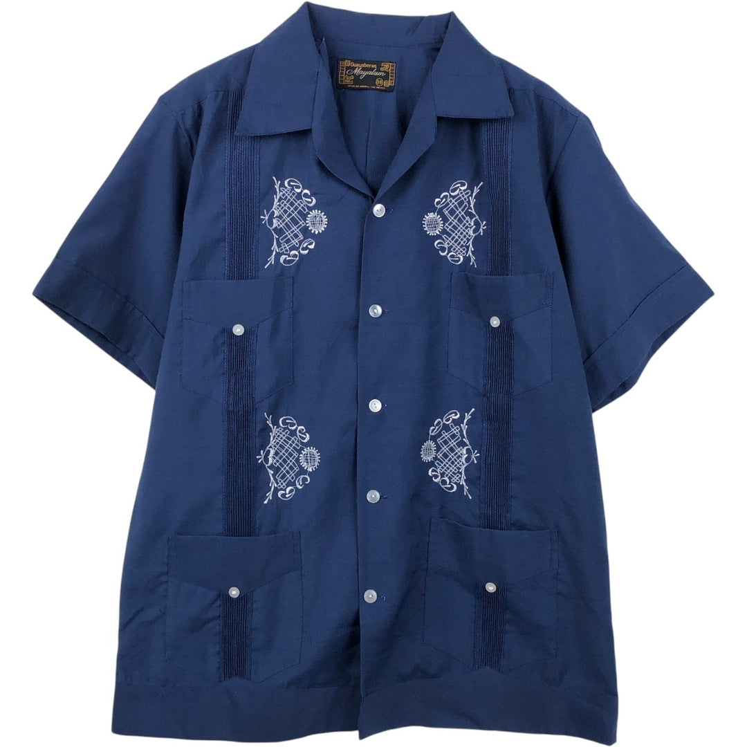 Guayaberas Short-Sleeve Open-Collar Mexican Shirt / Cuban Shirt / Men's Size M / Boxy Shirt unclear navy blue type Vintage Second Hand