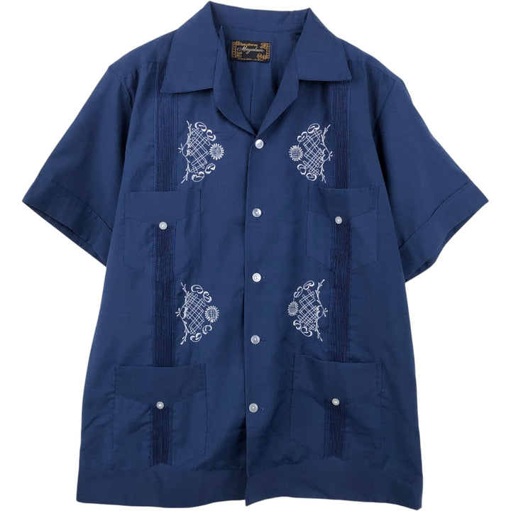 Guayaberas Short-Sleeve Open-Collar Mexican Shirt / Cuban Shirt / Men's Size M / Boxy Shirt unclear navy blue type Vintage Second Hand
