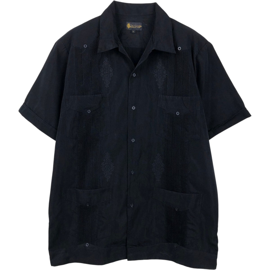 EL NORTENO Short-Sleeve Open-Collar Mexican Shirt, Cuban Shirt, Boxy Shirt, Men's Size L (approx.) polyester black type Vintage Second Hand
