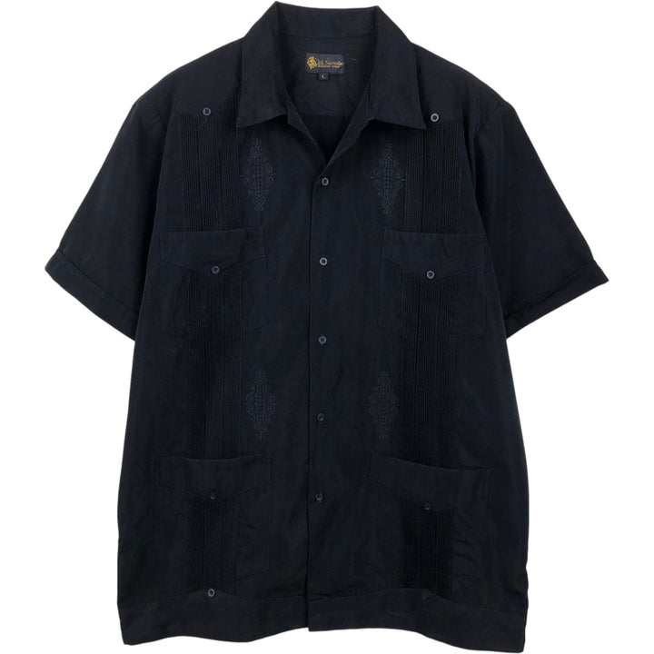 EL NORTENO Short-Sleeve Open-Collar Mexican Shirt, Cuban Shirt, Boxy Shirt, Men's Size L (approx.) polyester black type Vintage Second Hand