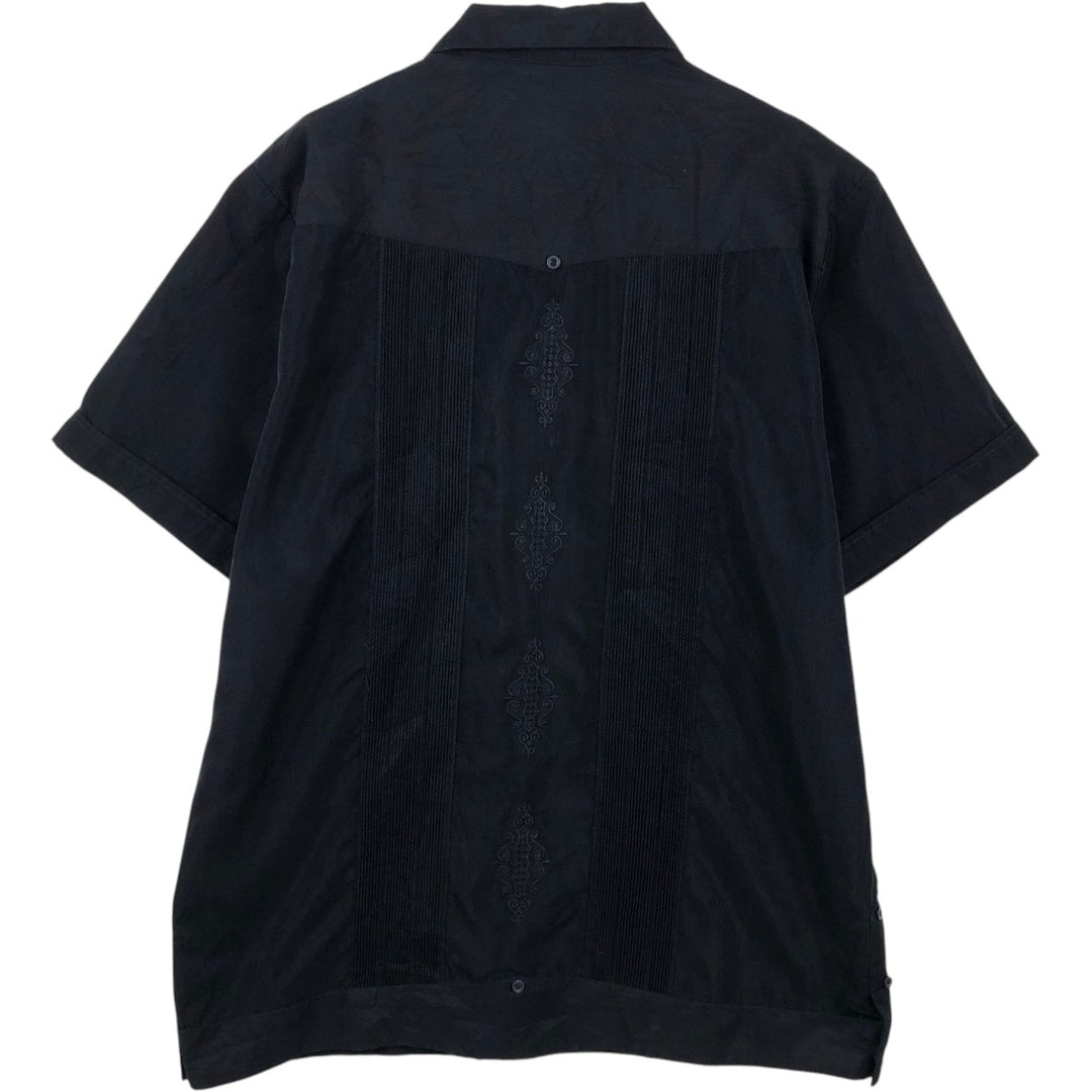 EL NORTENO Short-Sleeve Open-Collar Mexican Shirt, Cuban Shirt, Boxy Shirt, Men's Size L (approx.) polyester black type Vintage Second Hand