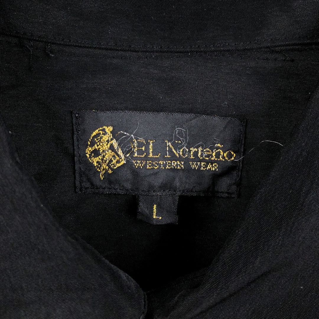 EL NORTENO Short-Sleeve Open-Collar Mexican Shirt, Cuban Shirt, Boxy Shirt, Men's Size L (approx.) polyester black type Vintage Second Hand