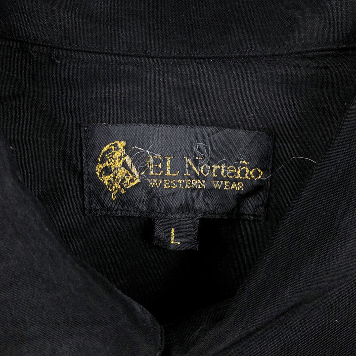 EL NORTENO Short-Sleeve Open-Collar Mexican Shirt, Cuban Shirt, Boxy Shirt, Men's Size L (approx.) polyester black type Vintage Second Hand