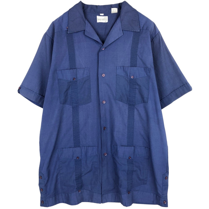 Cubavera Short-Sleeve Open-Collar Mexican Shirt, Cuban Shirt, Boxy Shirt, Men's Size L polyester blue type Vintage Second Hand