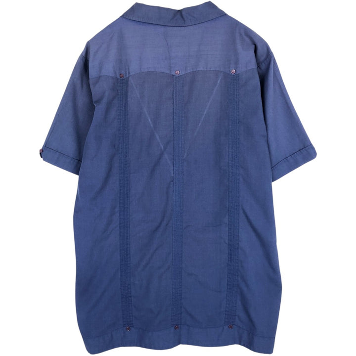 Cubavera Short-Sleeve Open-Collar Mexican Shirt, Cuban Shirt, Boxy Shirt, Men's Size L polyester blue type Vintage Second Hand