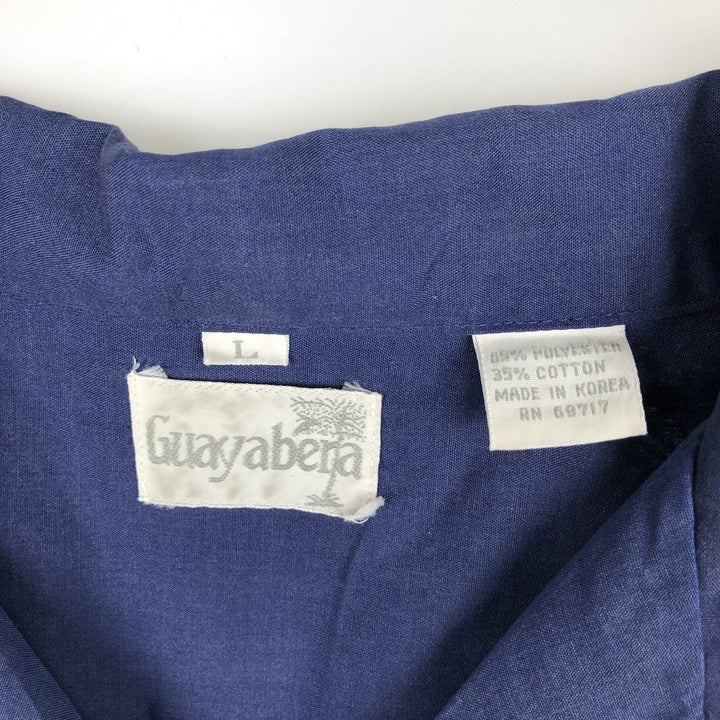 Cubavera Short-Sleeve Open-Collar Mexican Shirt, Cuban Shirt, Boxy Shirt, Men's Size L polyester blue type Vintage Second Hand