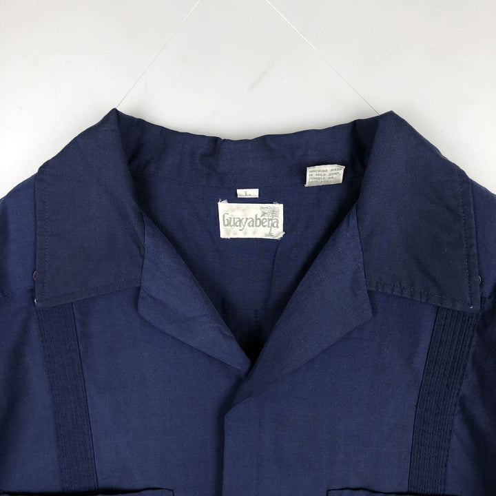 Cubavera Short-Sleeve Open-Collar Mexican Shirt, Cuban Shirt, Boxy Shirt, Men's Size L polyester blue type Vintage Second Hand
