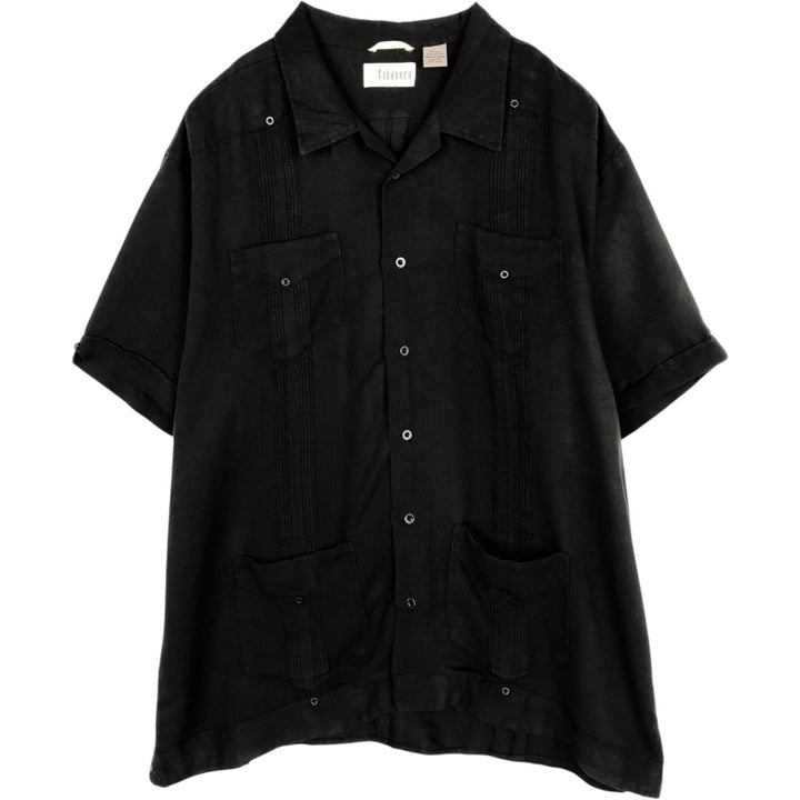 Cubavera Short-Sleeve Open-Collar Mexican Shirt, Cuban Shirt, Boxy Shirt, Men's Size L silk black type Vintage Second Hand