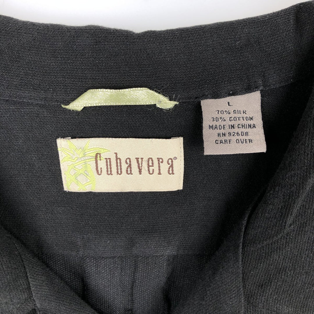 Cubavera Short-Sleeve Open-Collar Mexican Shirt, Cuban Shirt, Boxy Shirt, Men's Size L silk black type Vintage Second Hand