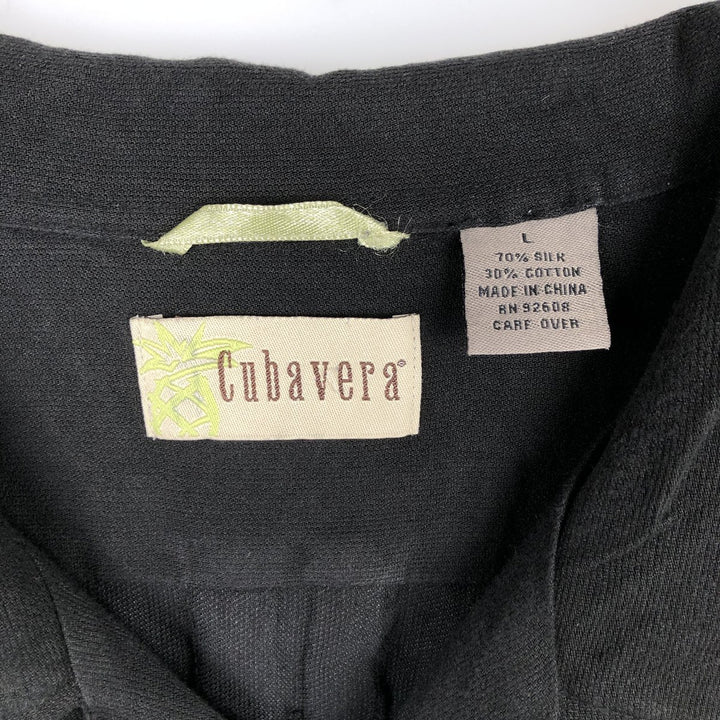 Cubavera Short-Sleeve Open-Collar Mexican Shirt, Cuban Shirt, Boxy Shirt, Men's Size L silk black type Vintage Second Hand