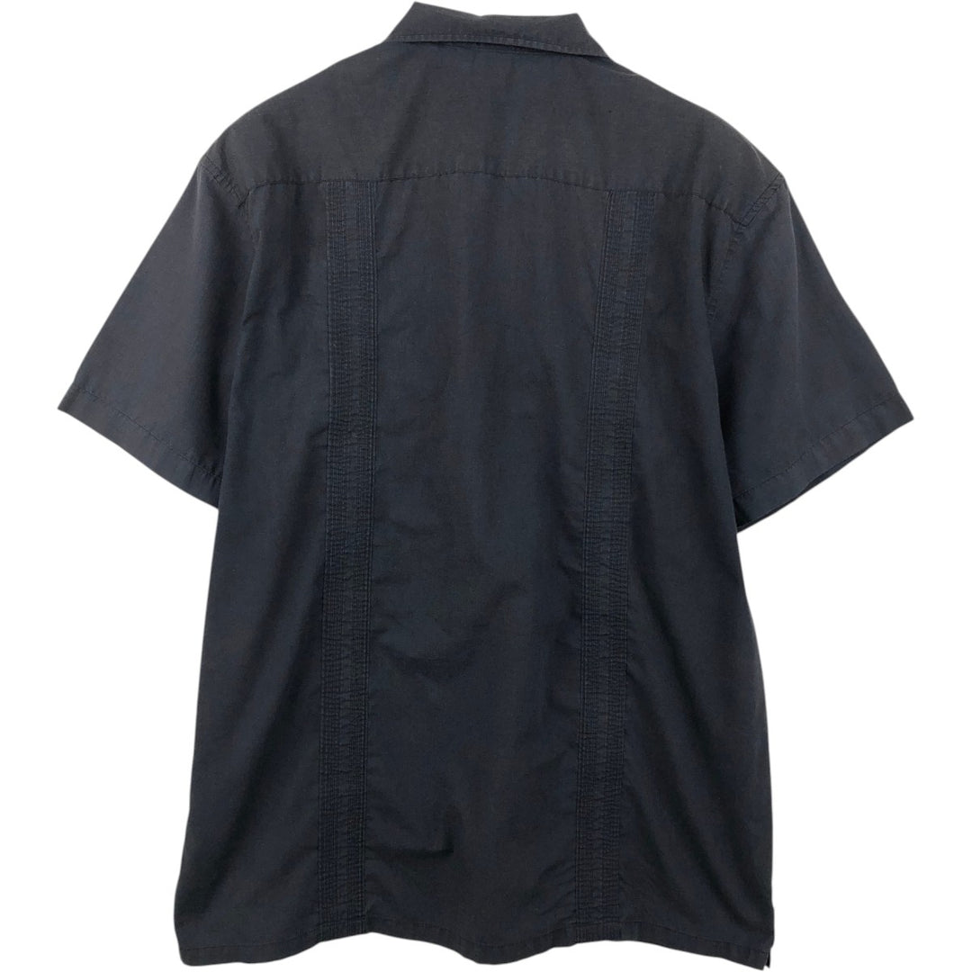 SQUISH WEAR Short-Sleeve Mexican Shirt, Cuban Shirt, Box Shirt, Men's Size L (approx.) cotton Charcoal Vintage Second Hand