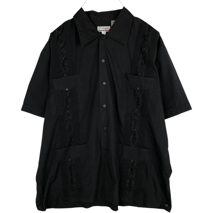 Chic Elegant Short-Sleeve Mexican Shirt, Cuban Shirt, Boxy Shirt, Men's Size L (approx.) polyester black type Vintage Second Hand