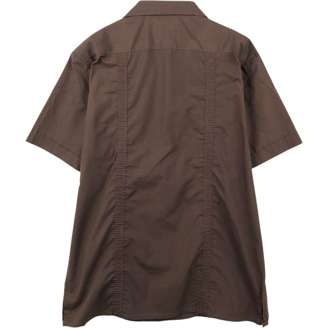 OMEGA FASHION Short-Sleeve Open Collar Mexican Shirt Cuban Shirt Men's Size L cotton brown type Vintage Second Hand