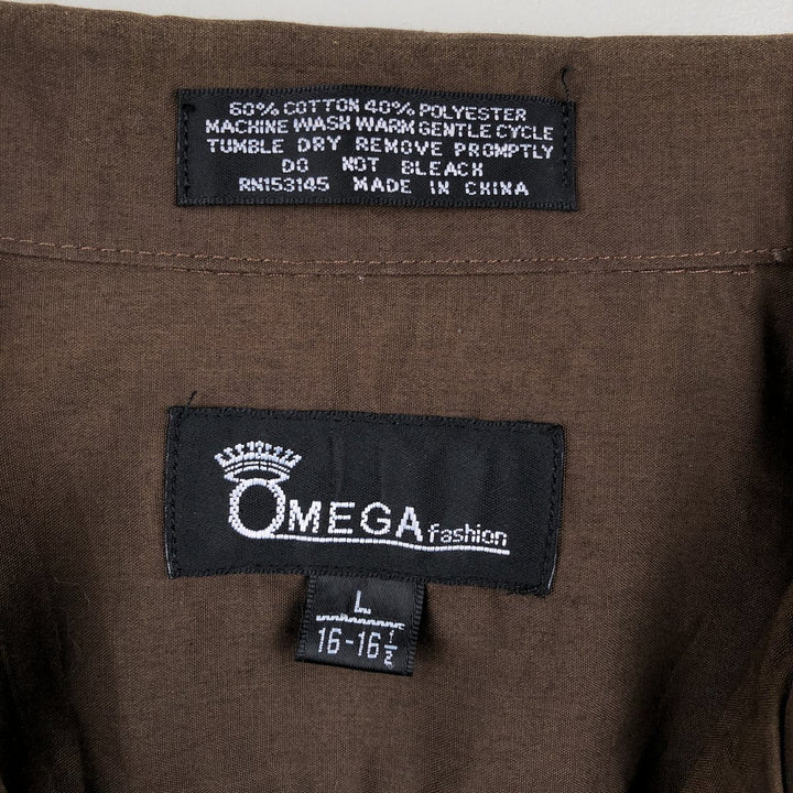 OMEGA FASHION Short-Sleeve Open Collar Mexican Shirt Cuban Shirt Men's Size L cotton brown type Vintage Second Hand