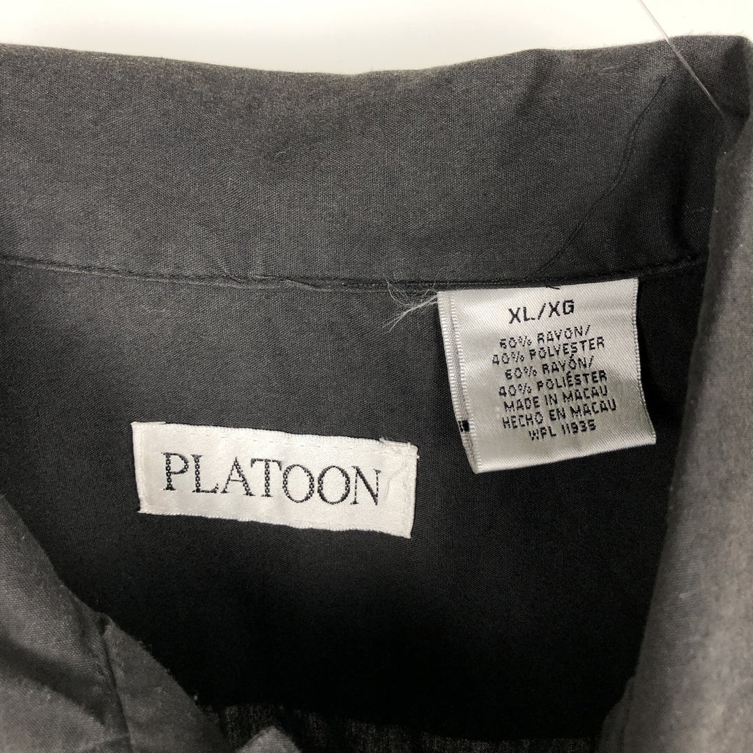PLATOON Short Sleeve Mexican Shirt, Cuban Shirt, Box Shirt, Men's XL Size Rayon black type Vintage Second Hand