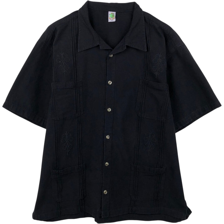 COCO BEACH Short-Sleeve Open Collar Mexican Shirt Cuban Shirt Men's XL Equivalent Box Shirt unclear black type Vintage Second Hand