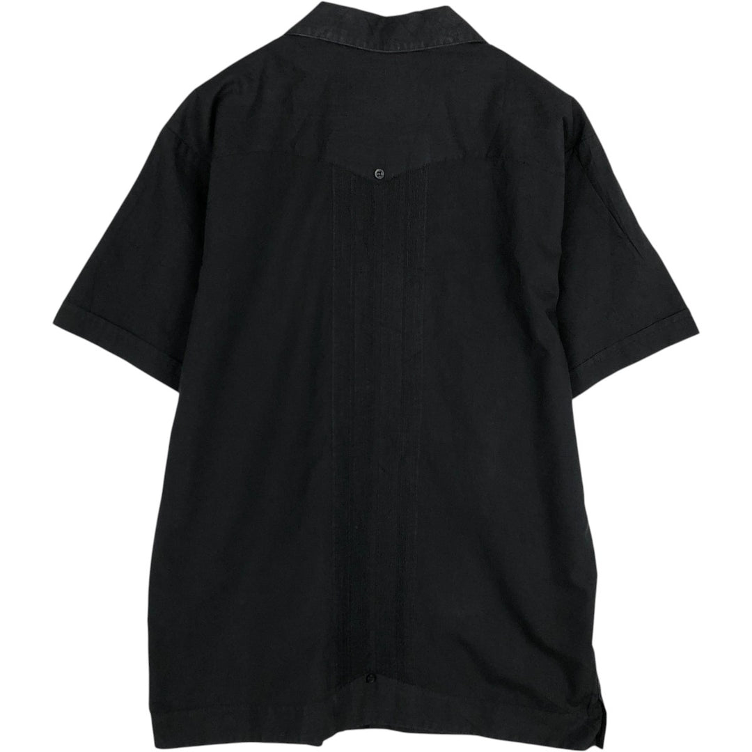 Guayaberas Yucatecas Short-Sleeve Open-Collar Mexican Shirt, Cuban Shirt, Boxy Shirt, Men's Size L polyester black type Vintage Second Hand