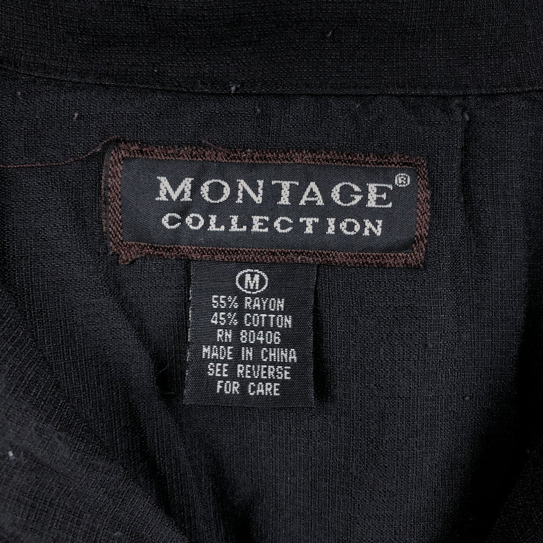 MONTAGE COLLECTION Short-sleeved open-collar Mexican shirt / Cuban shirt / Men's size M Viscose rayon black type Vintage Second Hand