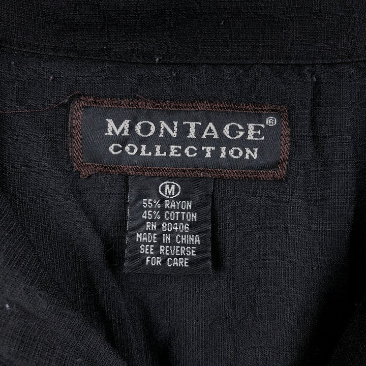 MONTAGE COLLECTION Short-sleeved open-collar Mexican shirt / Cuban shirt / Men's size M Viscose rayon black type Vintage Second Hand