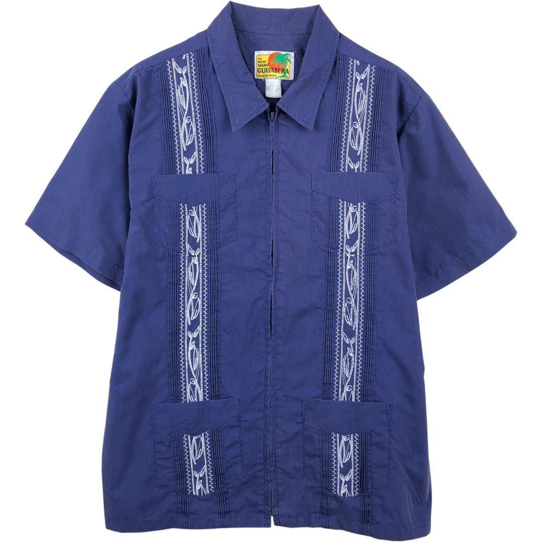 Guayabera Short-Sleeve Mexican Shirt (Cuban Shirt) - Men's Size L (approx.) unclear purple type Vintage Second Hand